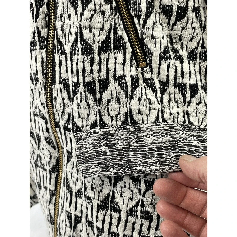 Lucky Brand Marnie Knit Moto Jacket Womens Small Black White Geometric Aztec
